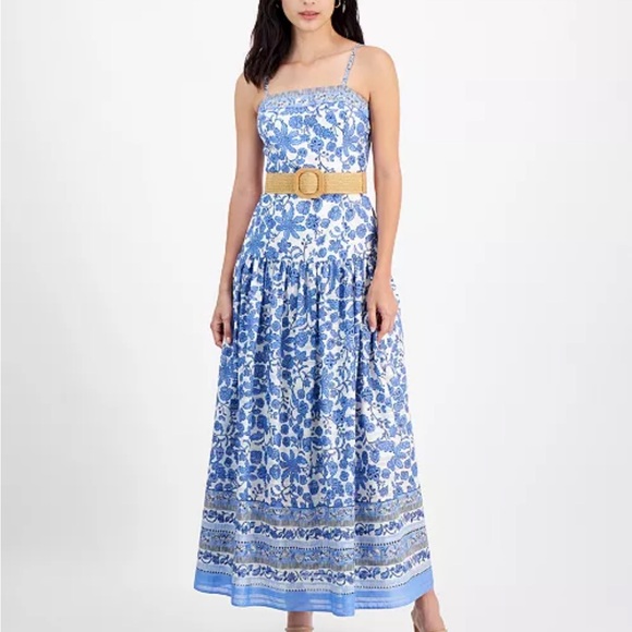 Taylor Floral Blue Women's Printed Belted Maxi Dress - Picture 1 of 14